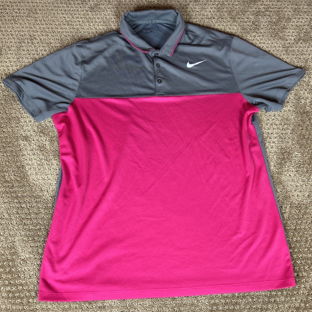 Nike Golf Dri-Fit Polo Shirt Mens XL Grey Pink Standard Fit Short Sleeve